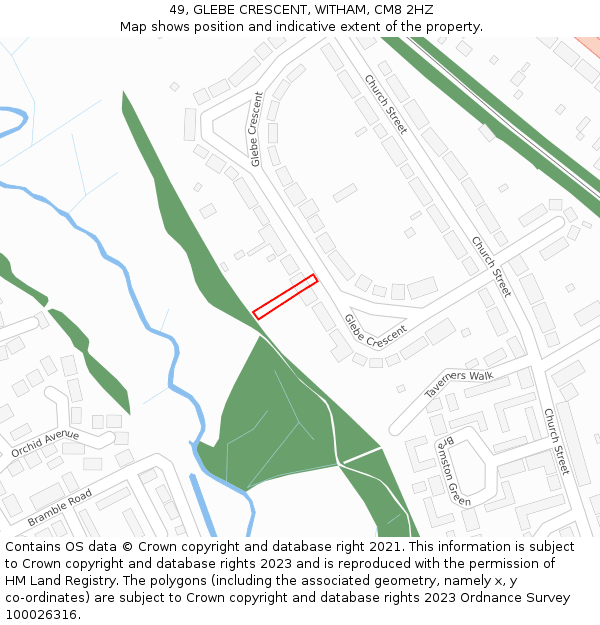 49, GLEBE CRESCENT, WITHAM, CM8 2HZ: Location map and indicative extent of plot