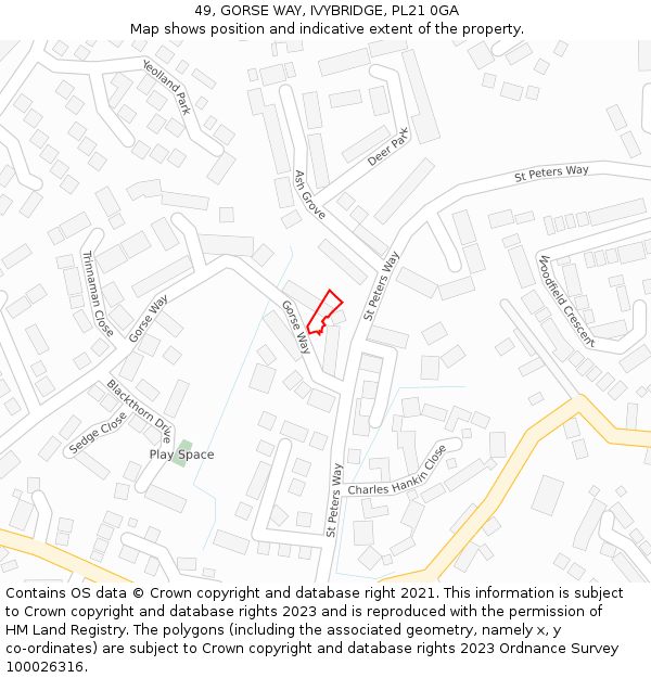 49, GORSE WAY, IVYBRIDGE, PL21 0GA: Location map and indicative extent of plot