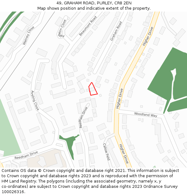 49, GRAHAM ROAD, PURLEY, CR8 2EN: Location map and indicative extent of plot