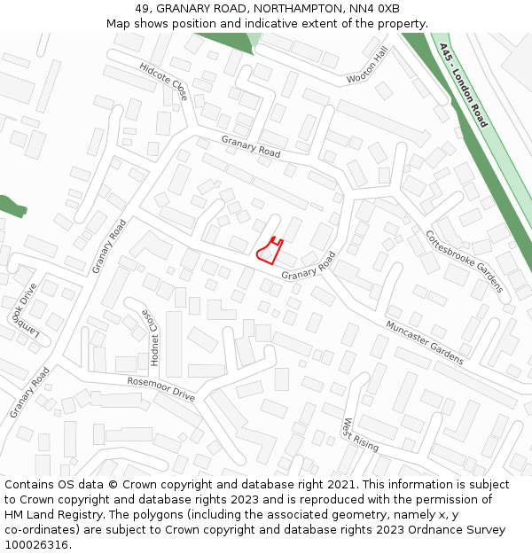 49, GRANARY ROAD, NORTHAMPTON, NN4 0XB: Location map and indicative extent of plot