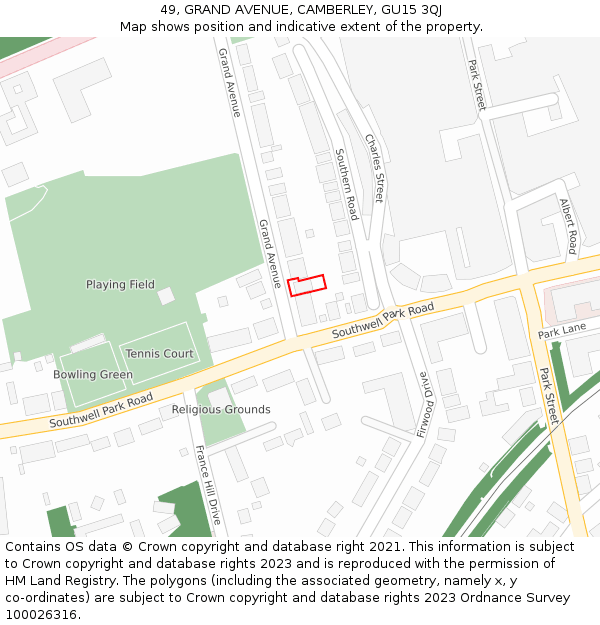 49, GRAND AVENUE, CAMBERLEY, GU15 3QJ: Location map and indicative extent of plot