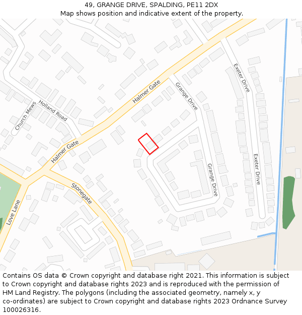 49, GRANGE DRIVE, SPALDING, PE11 2DX: Location map and indicative extent of plot