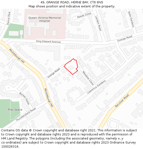 49, GRANGE ROAD, HERNE BAY, CT6 6NS: Location map and indicative extent of plot