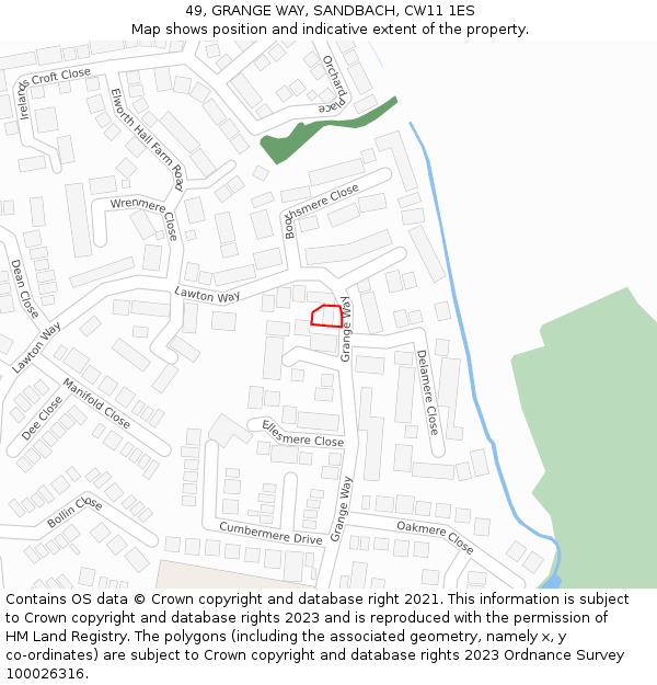 49, GRANGE WAY, SANDBACH, CW11 1ES: Location map and indicative extent of plot