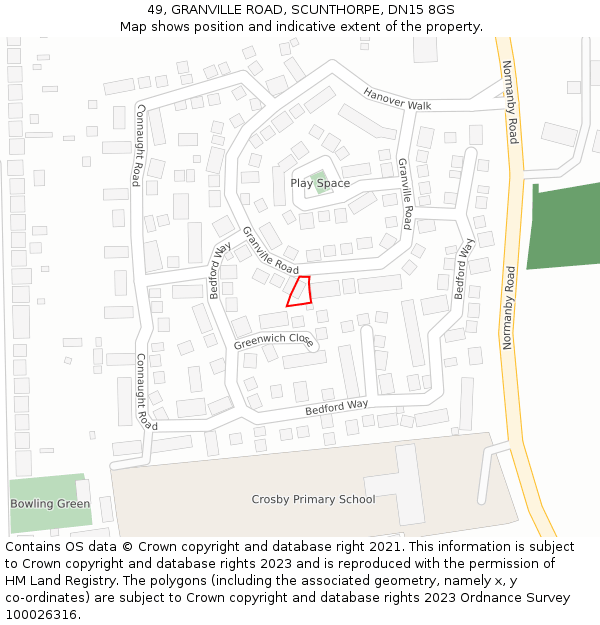 49, GRANVILLE ROAD, SCUNTHORPE, DN15 8GS: Location map and indicative extent of plot