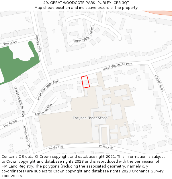 49, GREAT WOODCOTE PARK, PURLEY, CR8 3QT: Location map and indicative extent of plot