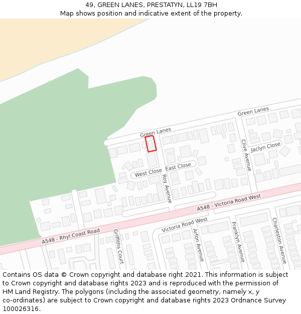 49, GREEN LANES, PRESTATYN, LL19 7BH: Location map and indicative extent of plot