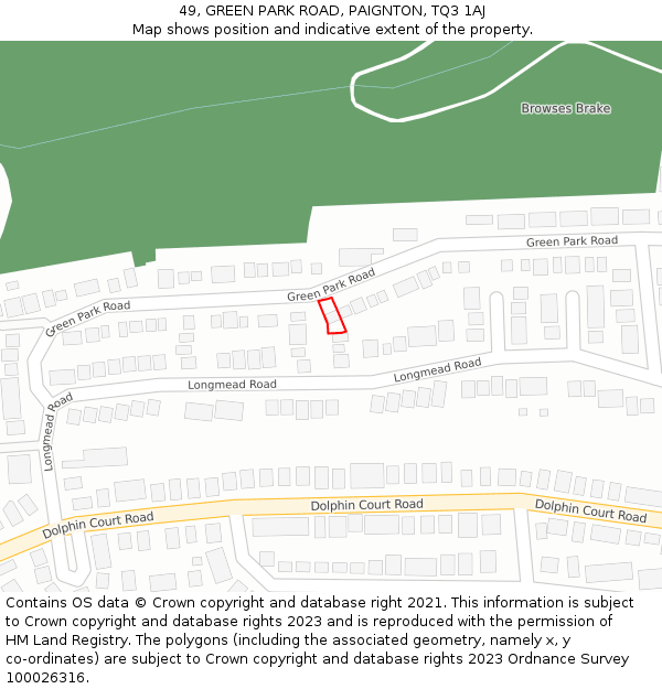 49, GREEN PARK ROAD, PAIGNTON, TQ3 1AJ: Location map and indicative extent of plot