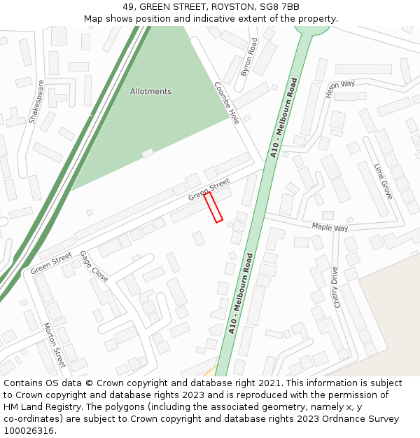 49, GREEN STREET, ROYSTON, SG8 7BB: Location map and indicative extent of plot