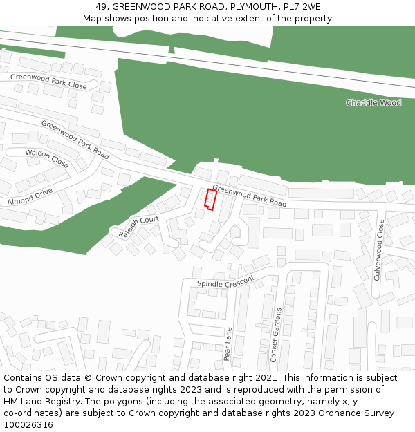 49, GREENWOOD PARK ROAD, PLYMOUTH, PL7 2WE: Location map and indicative extent of plot
