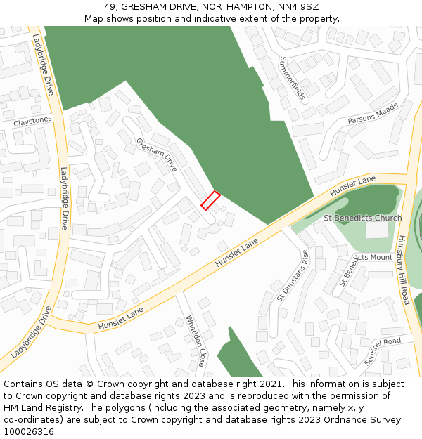 49, GRESHAM DRIVE, NORTHAMPTON, NN4 9SZ: Location map and indicative extent of plot