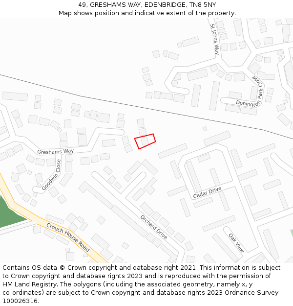 49, GRESHAMS WAY, EDENBRIDGE, TN8 5NY: Location map and indicative extent of plot