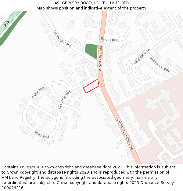 49, GRIMSBY ROAD, LOUTH, LN11 0ED: Location map and indicative extent of plot