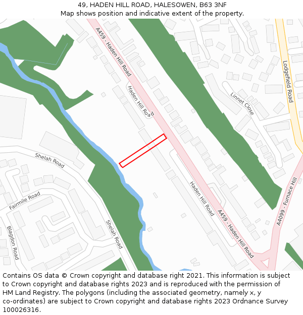 49, HADEN HILL ROAD, HALESOWEN, B63 3NF: Location map and indicative extent of plot