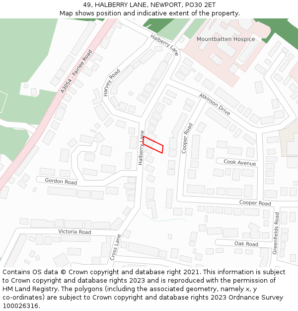 49, HALBERRY LANE, NEWPORT, PO30 2ET: Location map and indicative extent of plot