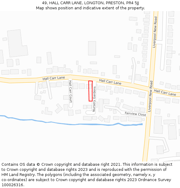 49, HALL CARR LANE, LONGTON, PRESTON, PR4 5JJ: Location map and indicative extent of plot