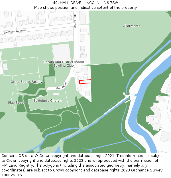 49, HALL DRIVE, LINCOLN, LN6 7SW: Location map and indicative extent of plot