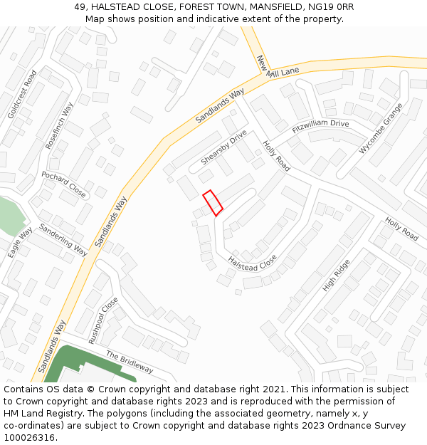 49, HALSTEAD CLOSE, FOREST TOWN, MANSFIELD, NG19 0RR: Location map and indicative extent of plot