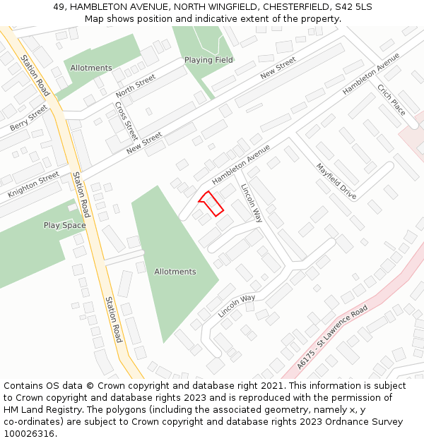 49, HAMBLETON AVENUE, NORTH WINGFIELD, CHESTERFIELD, S42 5LS: Location map and indicative extent of plot