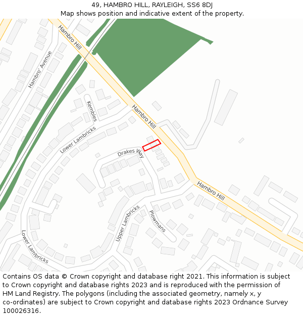 49, HAMBRO HILL, RAYLEIGH, SS6 8DJ: Location map and indicative extent of plot