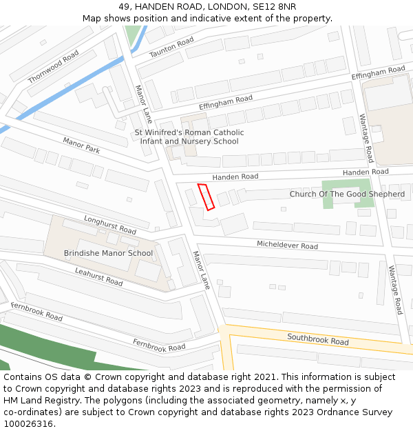 49, HANDEN ROAD, LONDON, SE12 8NR: Location map and indicative extent of plot
