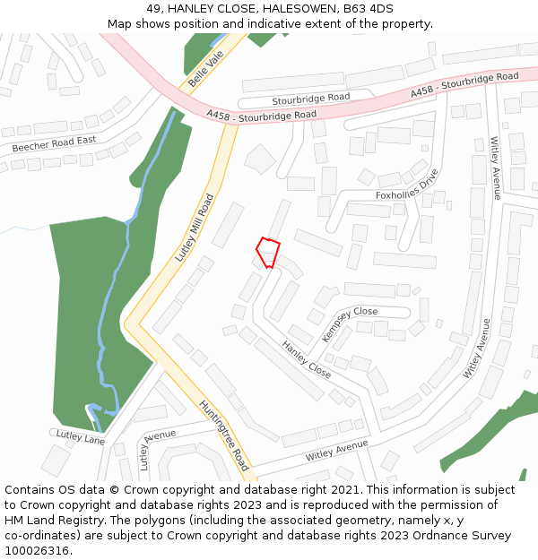 49, HANLEY CLOSE, HALESOWEN, B63 4DS: Location map and indicative extent of plot