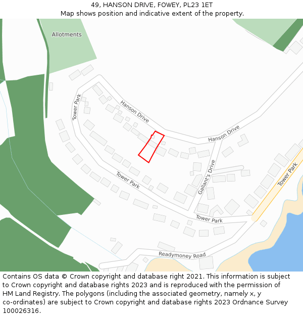 49, HANSON DRIVE, FOWEY, PL23 1ET: Location map and indicative extent of plot