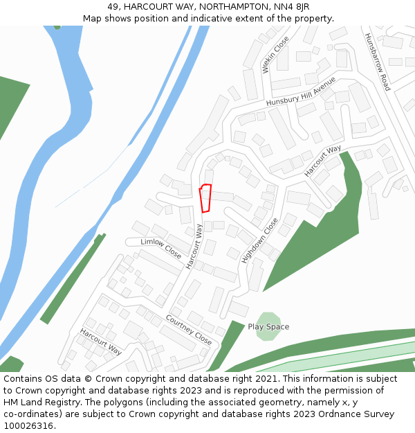 49, HARCOURT WAY, NORTHAMPTON, NN4 8JR: Location map and indicative extent of plot