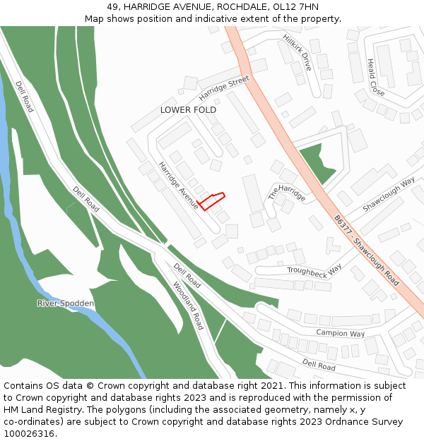49, HARRIDGE AVENUE, ROCHDALE, OL12 7HN: Location map and indicative extent of plot