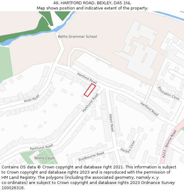 49, HARTFORD ROAD, BEXLEY, DA5 1NL: Location map and indicative extent of plot