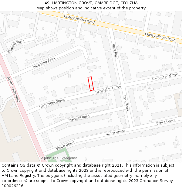 49, HARTINGTON GROVE, CAMBRIDGE, CB1 7UA: Location map and indicative extent of plot