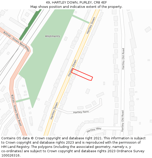 49, HARTLEY DOWN, PURLEY, CR8 4EF: Location map and indicative extent of plot