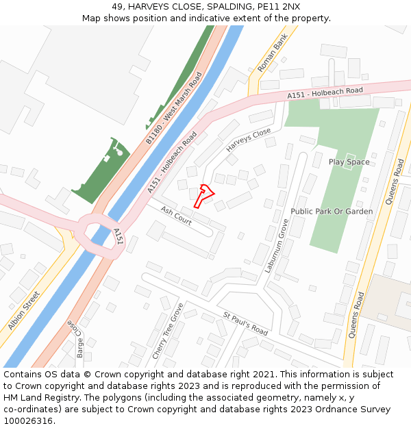 49, HARVEYS CLOSE, SPALDING, PE11 2NX: Location map and indicative extent of plot