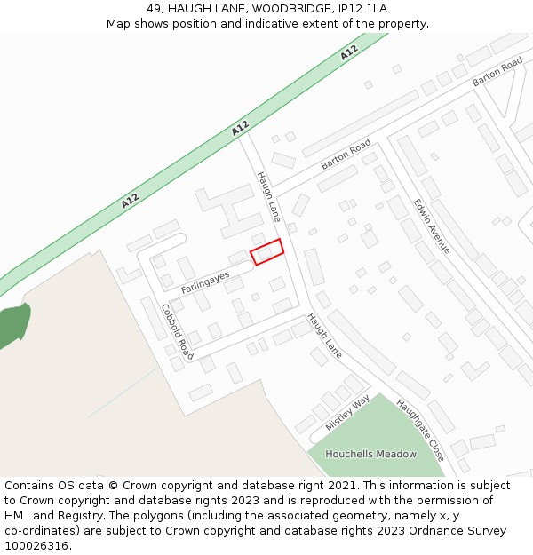 49, HAUGH LANE, WOODBRIDGE, IP12 1LA: Location map and indicative extent of plot