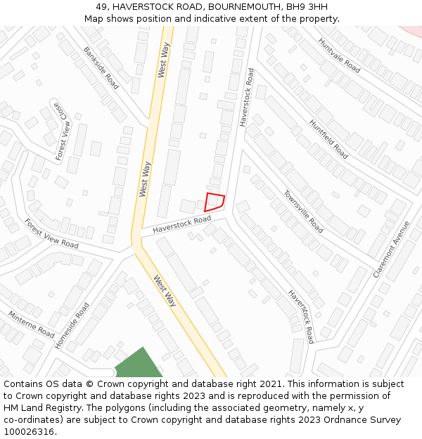 49, HAVERSTOCK ROAD, BOURNEMOUTH, BH9 3HH: Location map and indicative extent of plot