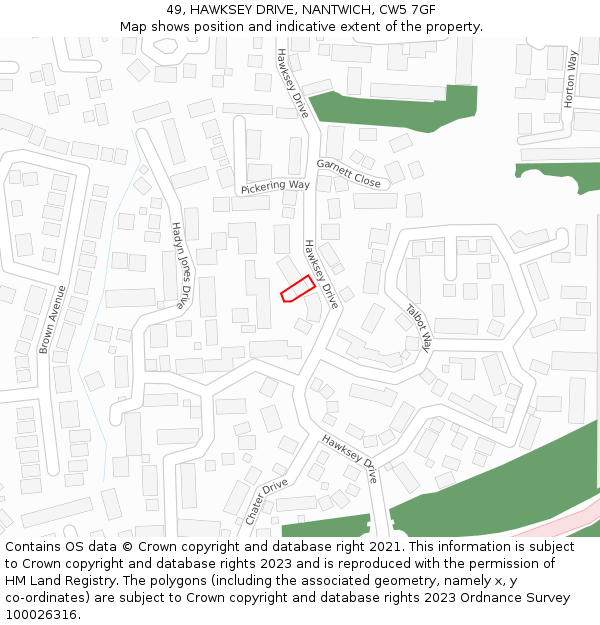 49, HAWKSEY DRIVE, NANTWICH, CW5 7GF: Location map and indicative extent of plot