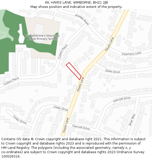 49, HAYES LANE, WIMBORNE, BH21 2JB: Location map and indicative extent of plot