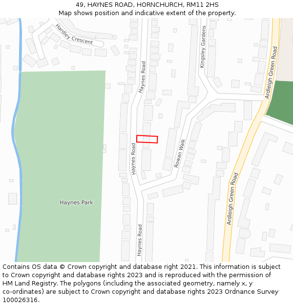 49, HAYNES ROAD, HORNCHURCH, RM11 2HS: Location map and indicative extent of plot