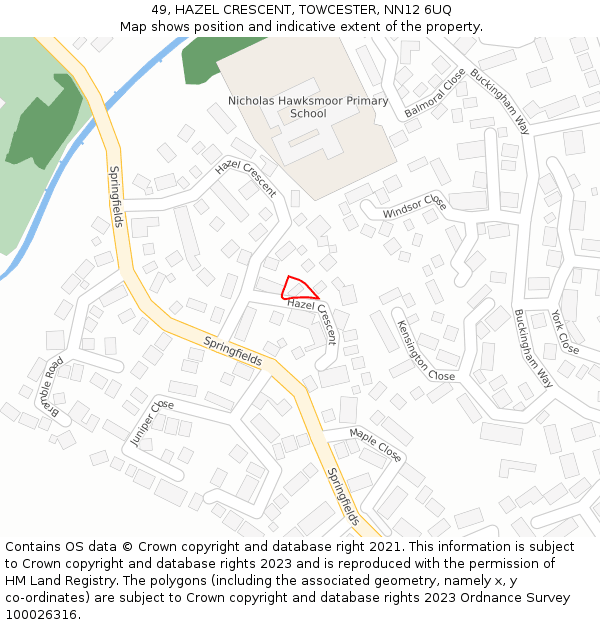 49, HAZEL CRESCENT, TOWCESTER, NN12 6UQ: Location map and indicative extent of plot