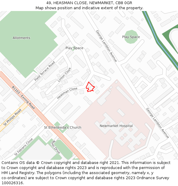 49, HEASMAN CLOSE, NEWMARKET, CB8 0GR: Location map and indicative extent of plot