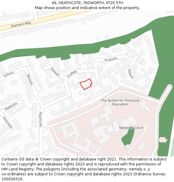 49, HEATHCOTE, TADWORTH, KT20 5TH: Location map and indicative extent of plot