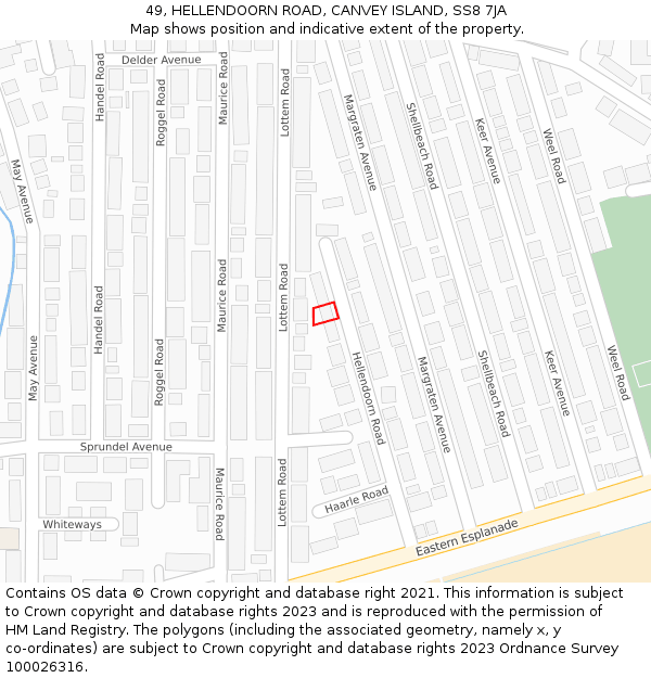 49, HELLENDOORN ROAD, CANVEY ISLAND, SS8 7JA: Location map and indicative extent of plot