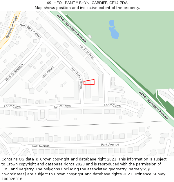 49, HEOL PANT Y RHYN, CARDIFF, CF14 7DA: Location map and indicative extent of plot