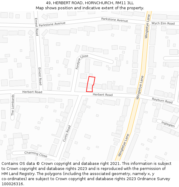 49, HERBERT ROAD, HORNCHURCH, RM11 3LL: Location map and indicative extent of plot