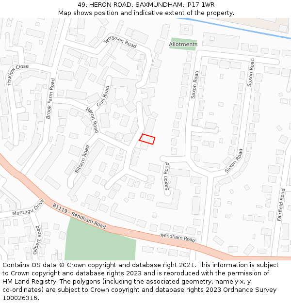 49, HERON ROAD, SAXMUNDHAM, IP17 1WR: Location map and indicative extent of plot