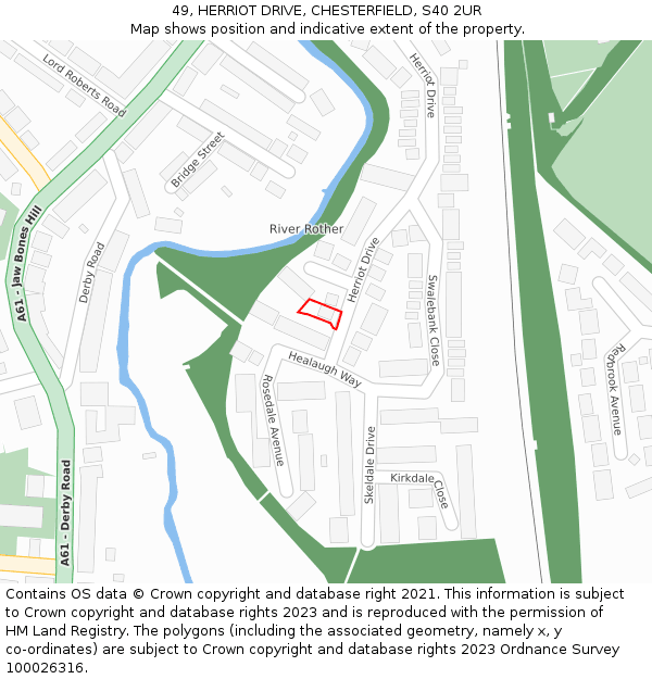 49, HERRIOT DRIVE, CHESTERFIELD, S40 2UR: Location map and indicative extent of plot