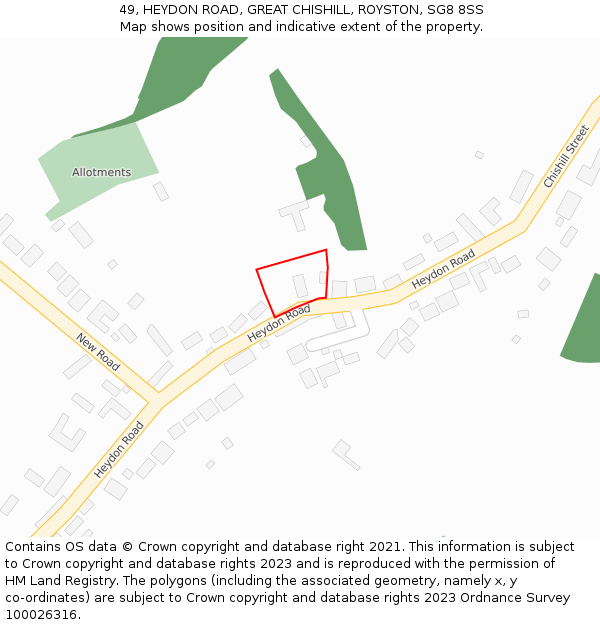 49, HEYDON ROAD, GREAT CHISHILL, ROYSTON, SG8 8SS: Location map and indicative extent of plot