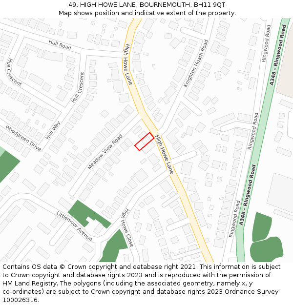 49, HIGH HOWE LANE, BOURNEMOUTH, BH11 9QT: Location map and indicative extent of plot