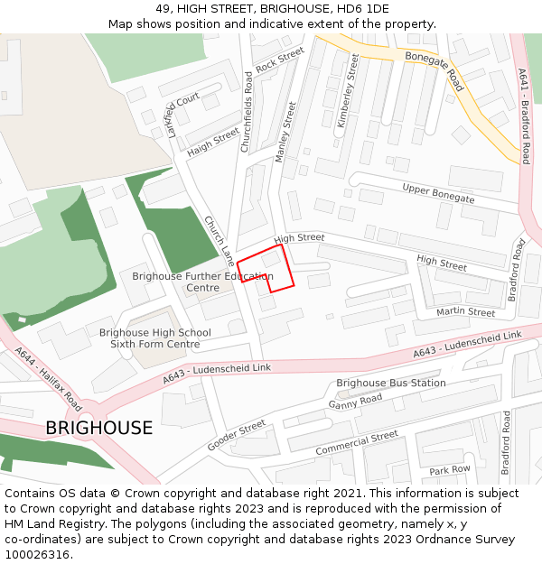 49, HIGH STREET, BRIGHOUSE, HD6 1DE: Location map and indicative extent of plot