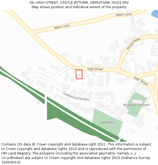 49, HIGH STREET, CASTLE BYTHAM, GRANTHAM, NG33 4RZ: Location map and indicative extent of plot